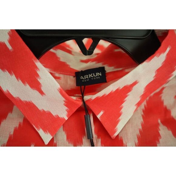 Arkun New York Women's Sz S Coral/White Chevron Print Button Up Blouse - Picture 4 of 5